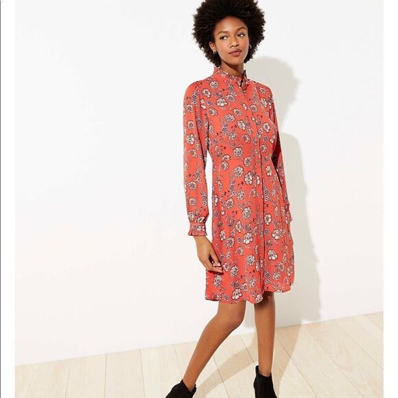 LOFT Dresses & Skirts - LOFT Petite Floral Ruffle Trim Shirtdress, 00P